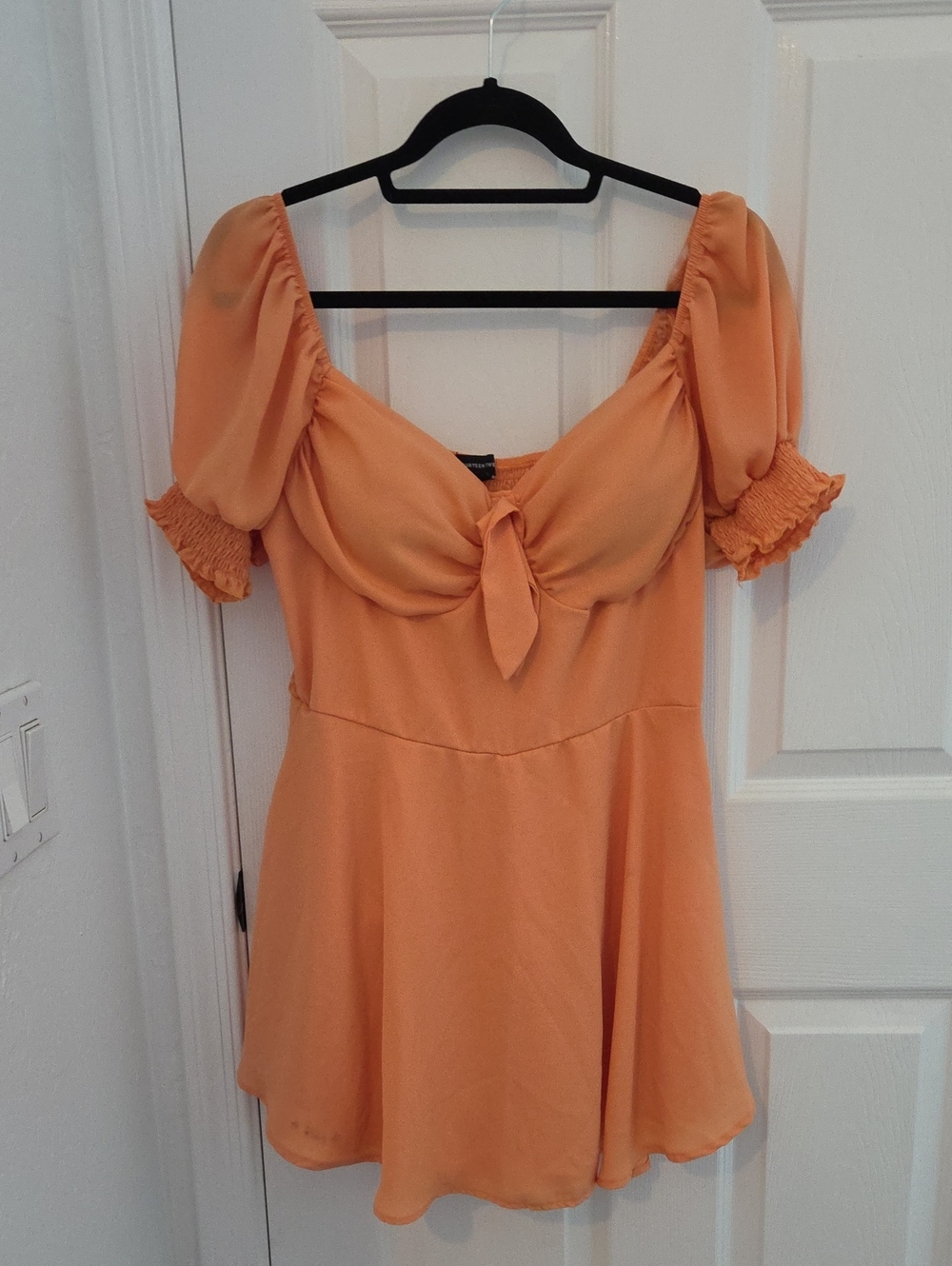 Tie-Front Peach Skort Dress with Puff Sleeves